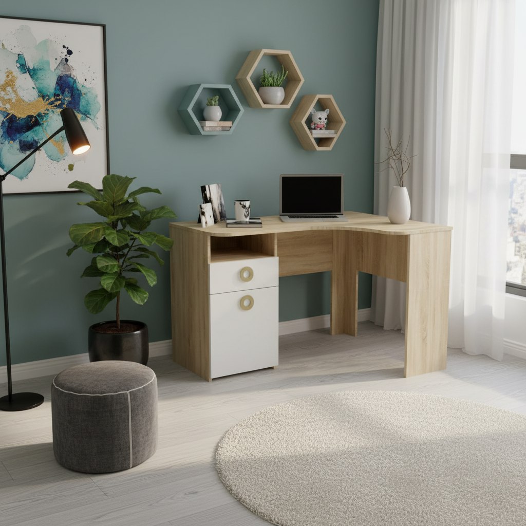 Стол угловой коллекции Юниор (дуб сонома+белый) правый/левый