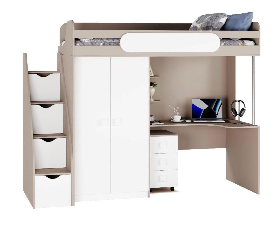 Кровать-чердак Колледж-2 (велюр + белый) 200х90 