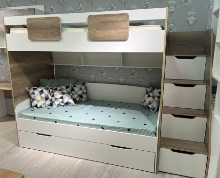 Кровать-чердак Мозаика + кровать Двушка (вяз швейцарский) 190х90 от Династия Kids