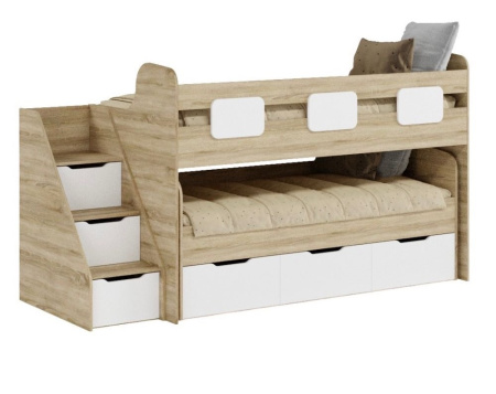 Кровать 2-х ярусная Городок 190х90 + 180х80  (дуб золотистый + белый) от Династия Kids