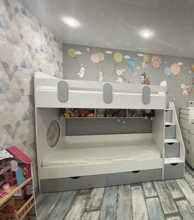 Двухъярусная кровать Фортуна (серебро + белый) 180х80 от Династия Kids