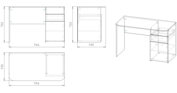 Стол 1164 мм коллекции Гранд от Династия Kids
