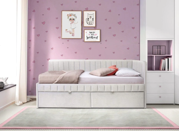 Угловая кровать Слайт Полоса 80х160 (правая). Велюр Тедди 313 от Династия Kids