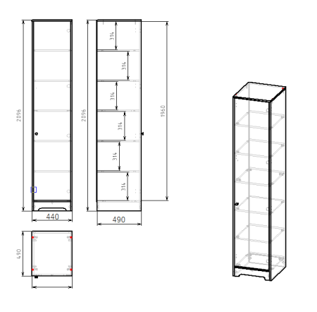 Пенал-1 с дверкой коллекции Норд от Династия Kids