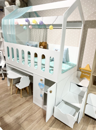 Кровать-чердак 160х80 Теремок (цвет белый) от Династия Kids