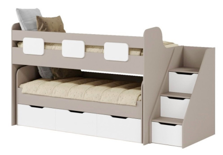 Кровать 2-х ярусная Городок 190х90 + 180х80  (дуб золотистый + белый) от Династия Kids