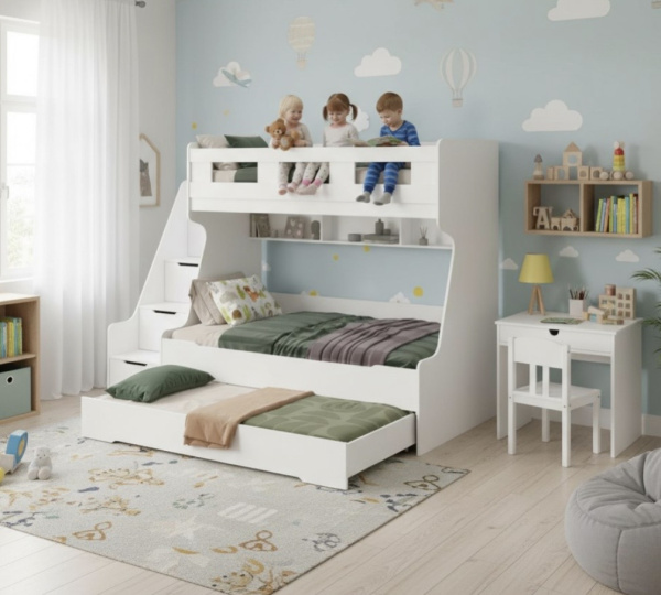 Кровать 3-х ярусная РУМ 120х200 (цвет белый) 