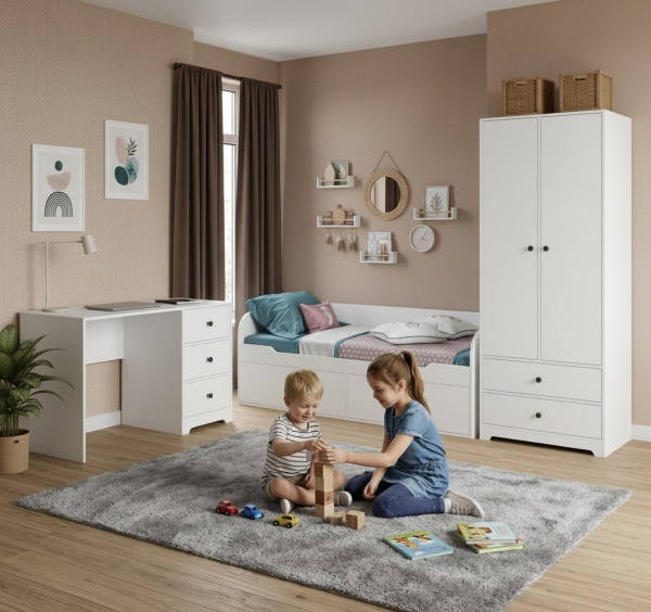 Комплект коллекции Норд: кровать 190х90 + стол + шкаф гардеробный