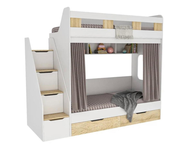 Двухъярусная кровать Твинс 190х90 (дуб сонома + белый)