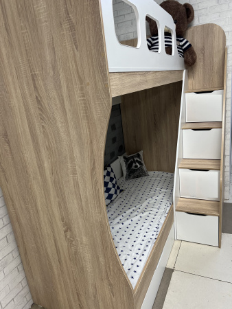 Кровать 2-х ярусная Умка-6 (корпус дуб золотистый + фасады белые) от Династия Kids