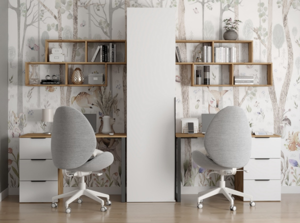 Комплект для 2 детей Брайт Золотистый: стол 2 шт. + пенал + полки 2 шт.