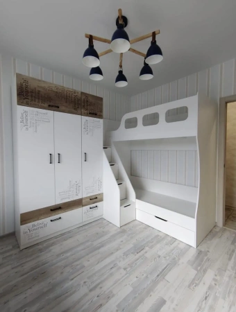 Кровать 2-х ярусная Умка-6 (корпус дуб золотистый + фасады белые) от Династия Kids