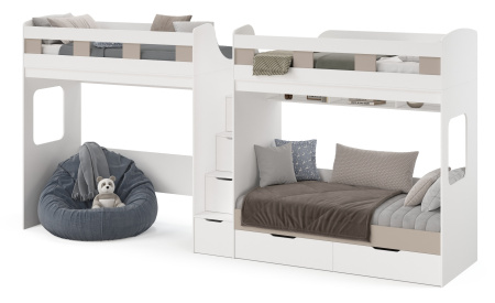 Кровать 3-х ярусная Квартет (цвет белый)