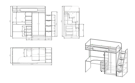 Кровать-чердак Колледж-2 (цвет: велюр) 200х90 от Династия Kids