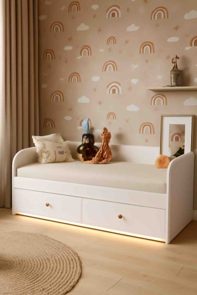 Кровать 180х80 коллекции Умка NEW (прямая спинка). Ручки - дуб от Династия Kids