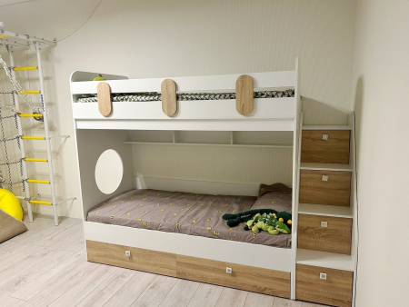 Кровать двухъярусная Фортуна-2 (дуб сонома + белый) 180х80 от Династия Kids