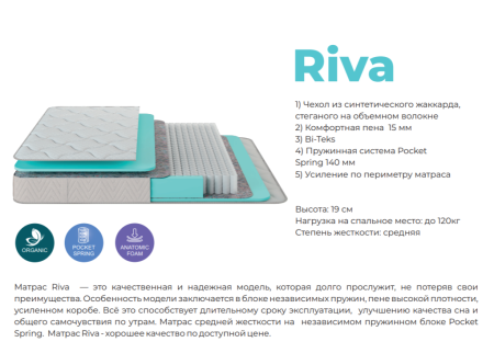 Матрас пружинный РИВА 120х200. Высота 19 см от Династия Kids