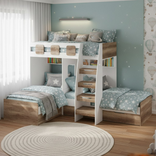 Кровать 3-х ярусная Династия (цвета разные) 190х90 