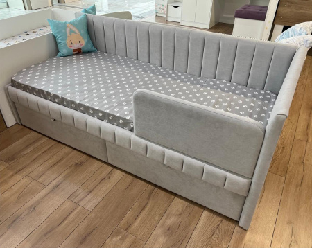 Угловая кровать Слайт Полоса 80х160 (правая). Велюр Тедди 313  от Династия Kids