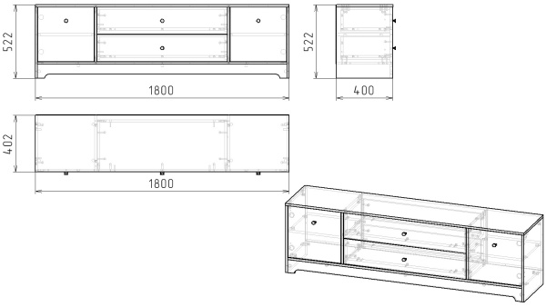 Тумба-комод 1800 мм Норд-1 (дуб каньон+белый)  от Династия Kids