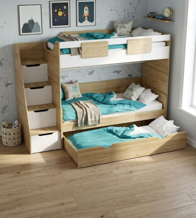 Кровать-чердак Мозаика-2 + кровать Двушка (цвет белый) 190х90 от Династия Kids