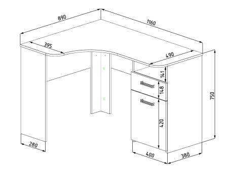Стол угловой 1160 мм коллекции Гранд  от Династия Kids