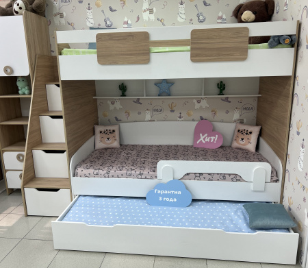 Кровать-чердак Мозаика + кровать Двушка (вяз швейцарский) 190х90 от Династия Kids
