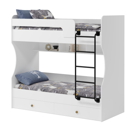 2-х ярусная кровать Омега 190х80 (цвет белый + лестница белая) от Династия Kids