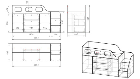 Кровать-чердак Хэппи 180х80 (серебро+белый)  от Династия Kids
