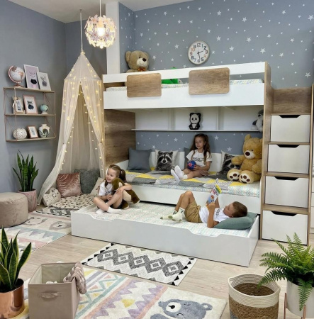 Кровать-чердак Мозаика-2 + кровать Двушка (цвет белый) 190х90 от Династия Kids