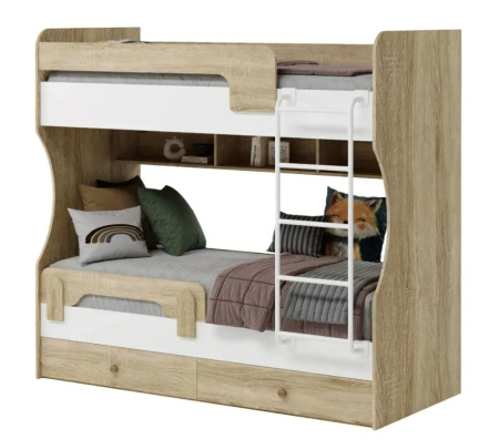 Кровать 2-х ярусная Омега (цвет белый + лестница черная) 190х80 от Династия Kids