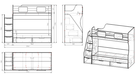 Кровать 2-х ярусная МИА (цвета разные) 180х80 от Династия Kids