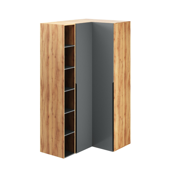Угловой шкаф + пенал + стеллаж переходной коллекции Брайт Графит