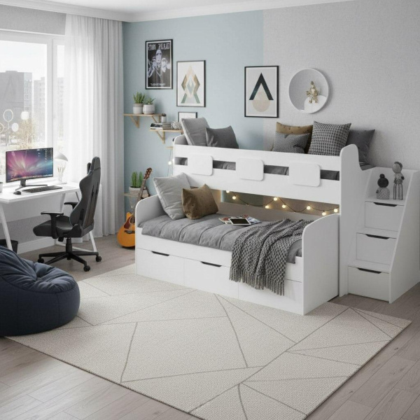 Кровать 2-х ярусная Городок (цвета разные) 190х90 + 180х80 от Династия Kids