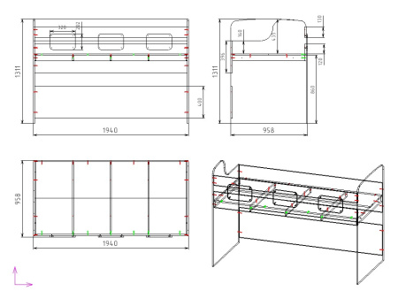 Кровать 2-х ярусная Городок (цвета разные) 190х90 + 180х80 от Династия Kids