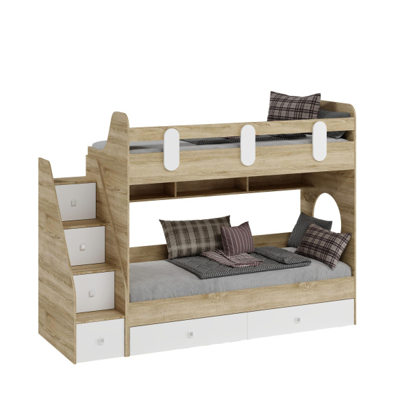 Кровать двухъярусная Фортуна-2 (дуб сонома + белый) 180*80 от Династия Kids