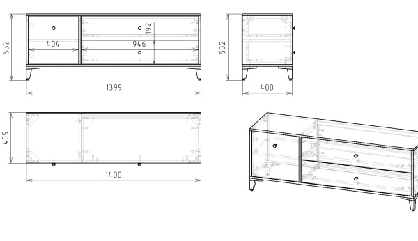 Тумба-комод 1400 мм Альви-4  от Династия Kids