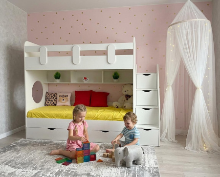 Кровать 2-х ярусная Фортуна 180х80 (велюр + белый) от Династия Kids