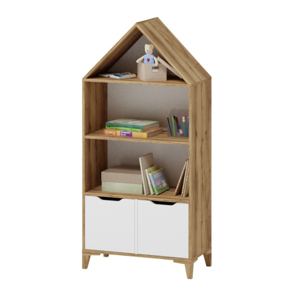 Стеллаж-Домик 7 (дуб золотистый+белый) от Династия Kids